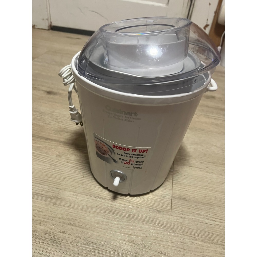 Cuisinart ICE-21 White 1.5 Quart Automatic Ice Cream Sorbet Yogurt Maker Cracked